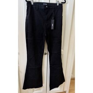 Fashion Nova Black High Rise Flare Jeans NWT Raw Hem Stretch Y2K Size 15